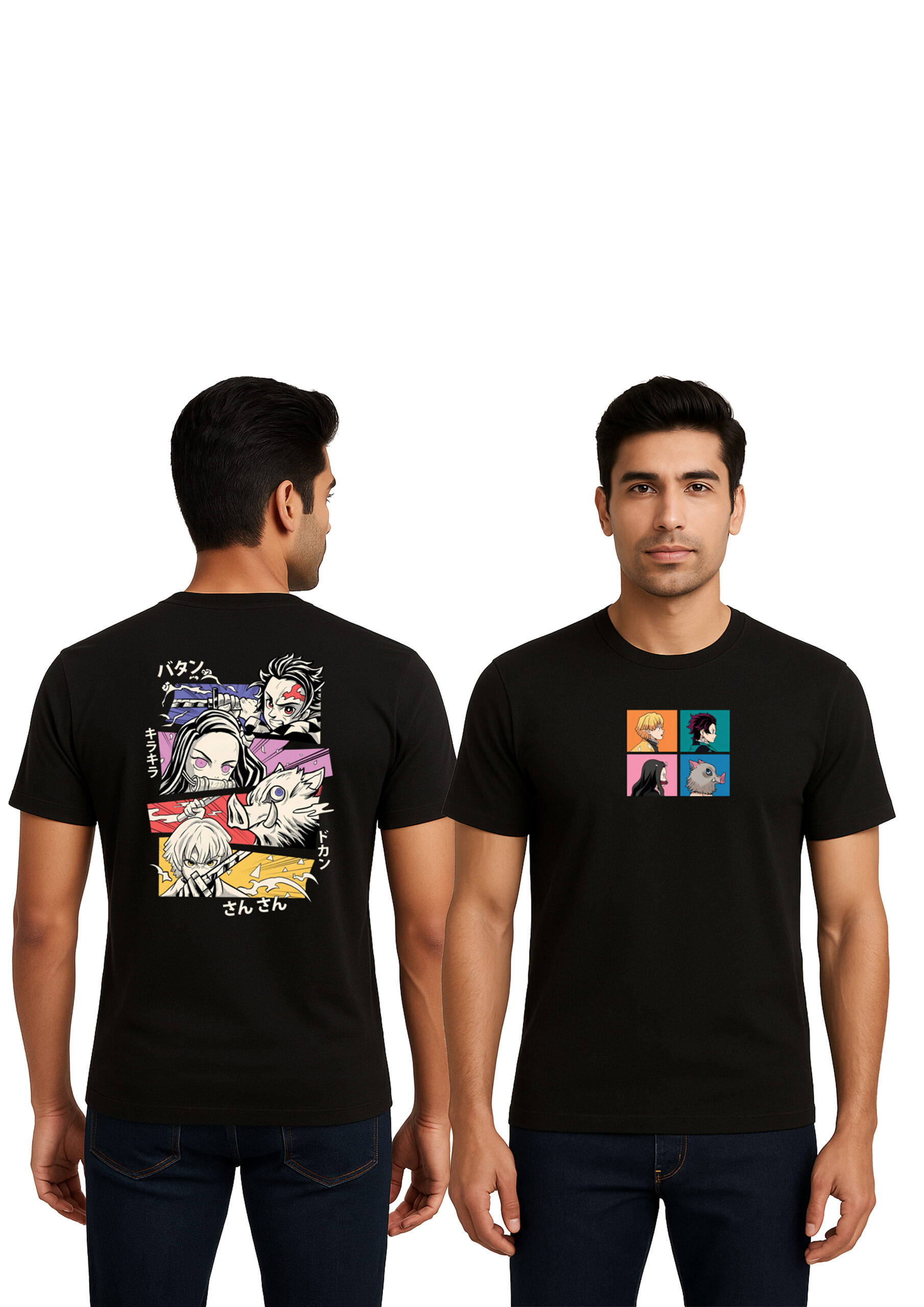 Demon Slayer Tanjiro Combo Pack – 2 Regular Fit T-Shirts, 50 Posters (6x8.5, 300 GSM), 1 Manga Art Poster (24x24, 300 GSM) & 2 Keychains | Anime - Image 2