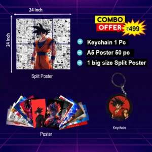 Dragon Ball Goku 3-in-1 Anime Combo – 50 Posters (6×8.5), 1 Manga Art Poster (24×24) & 1 Keychain
