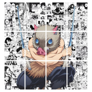 Demon Slayer Inosuke Hashibira Collage Split Poster Set of 12 | A4 Size | 300 GSM Premium HD Matte Anime Wall Art for Room Décor Fine Art Print