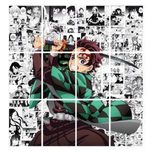 Demon Slayer Tanjiro Split Manga Poster 35x33 Inch | 300 GSM Premium HD Print for Study & Living Room Fine Art Print