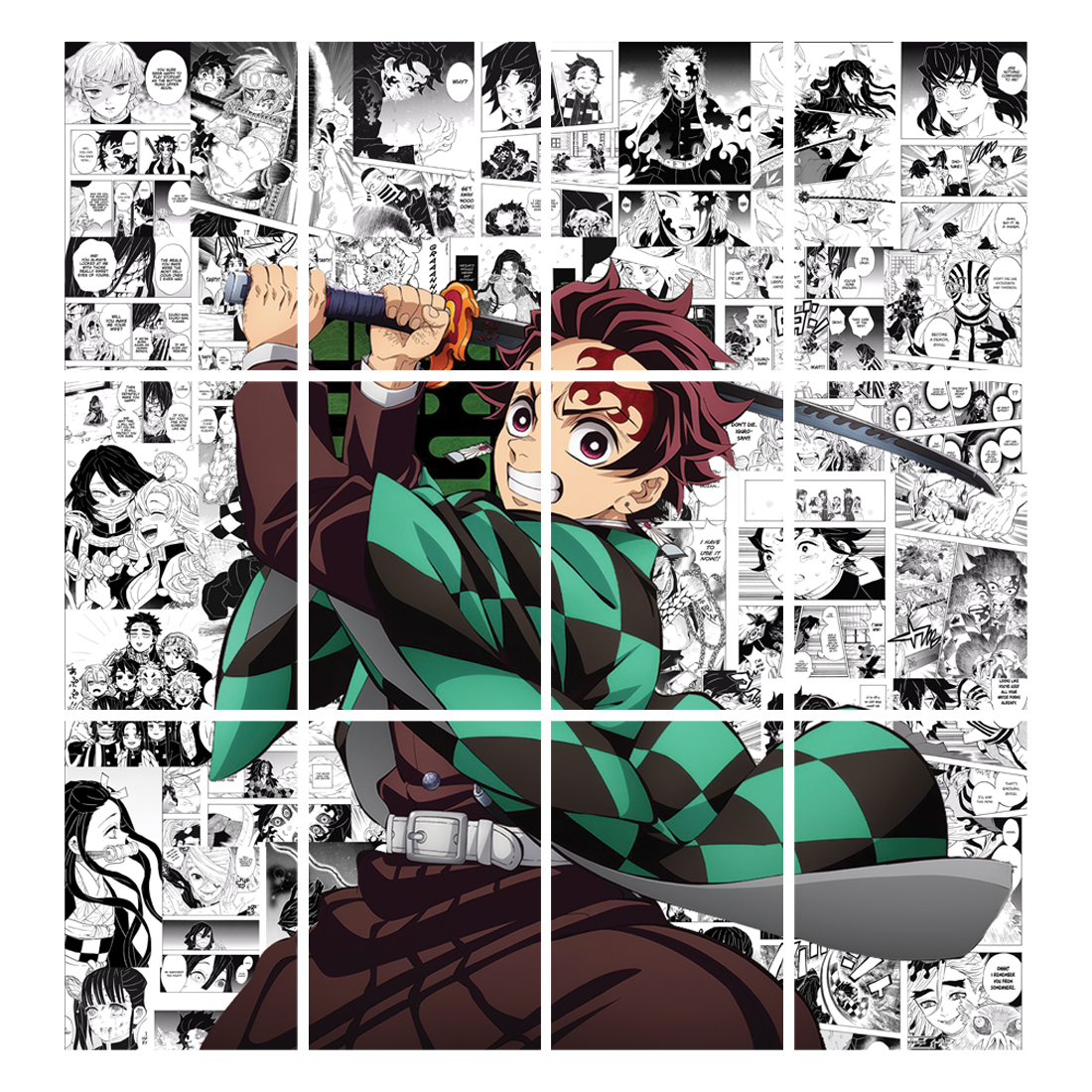 Demon Slayer Tanjiro Split Manga Poster 35x33 Inch | 300 GSM Premium HD Print for Study & Living Room Fine Art Print