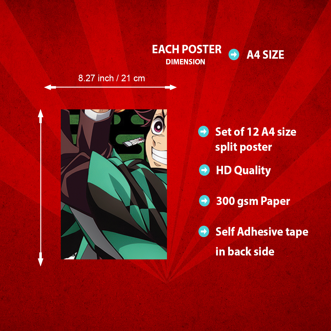 Demon Slayer Tanjiro Split Manga Poster 35x33 Inch | 300 GSM Premium HD Print for Study & Living Room Fine Art Print - Image 4