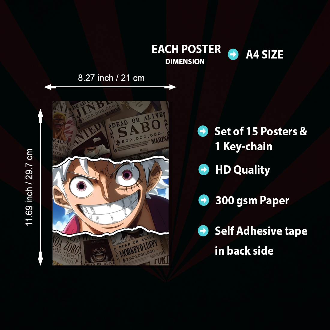 One Piece Luffy Mix Anime Poster Set of 15 | 300 GSM Premium HD Matte Wall Art for Bedroom, Study & Gaming Room Fine Art Print - Image 4