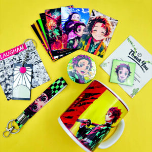 Demon Slayer Tanjiro Combo Pack | Keychains, Badge & Posters Ceramic Coffee Mug (350 ml, Pack of 14)